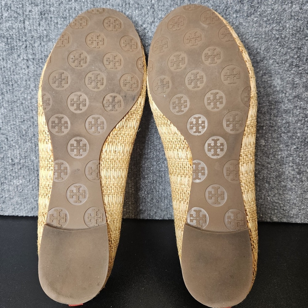 Tory Burch Reva Woven Raffia Ballet Flats Size 11 Double T Logo Red Trim - Picture 9 of 9